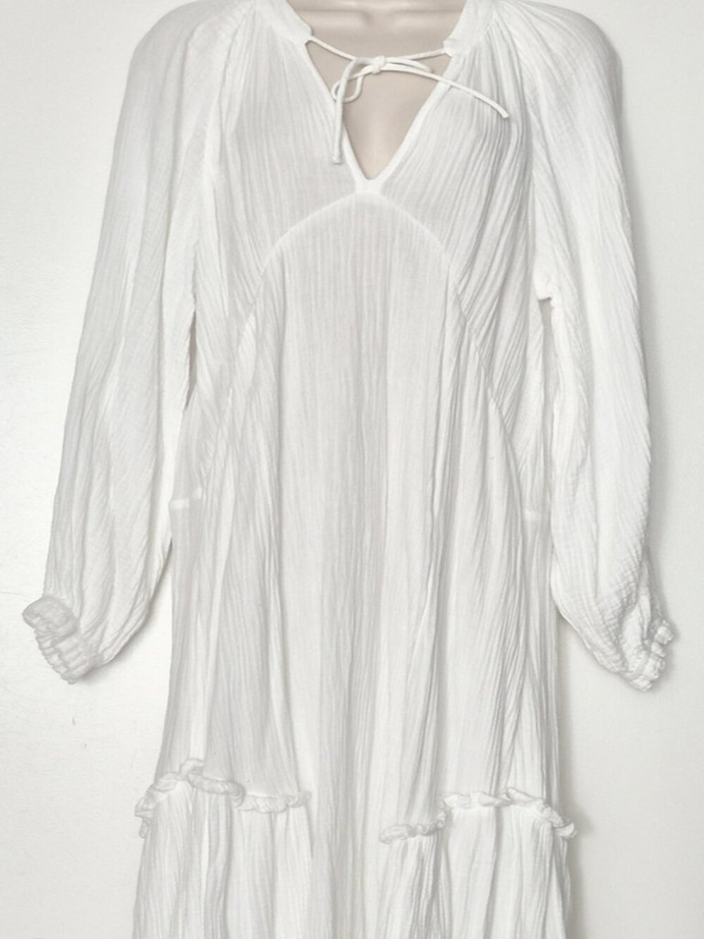 H&M Long Kaftan Dress Cotton Boho Dress White Size L - Picture 6 of 16
